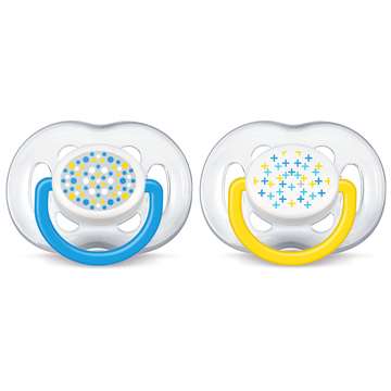 Blue Contemporary Free Flow Soother 6-18M  (Twin Pack)